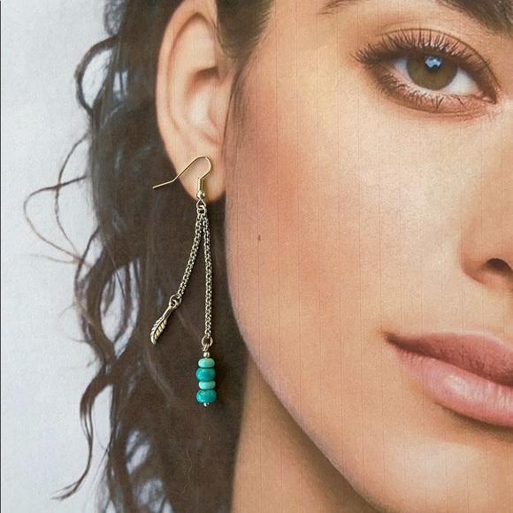 Genuine Turquoise & silver leaf dangly earrings - Picture 9 of 11